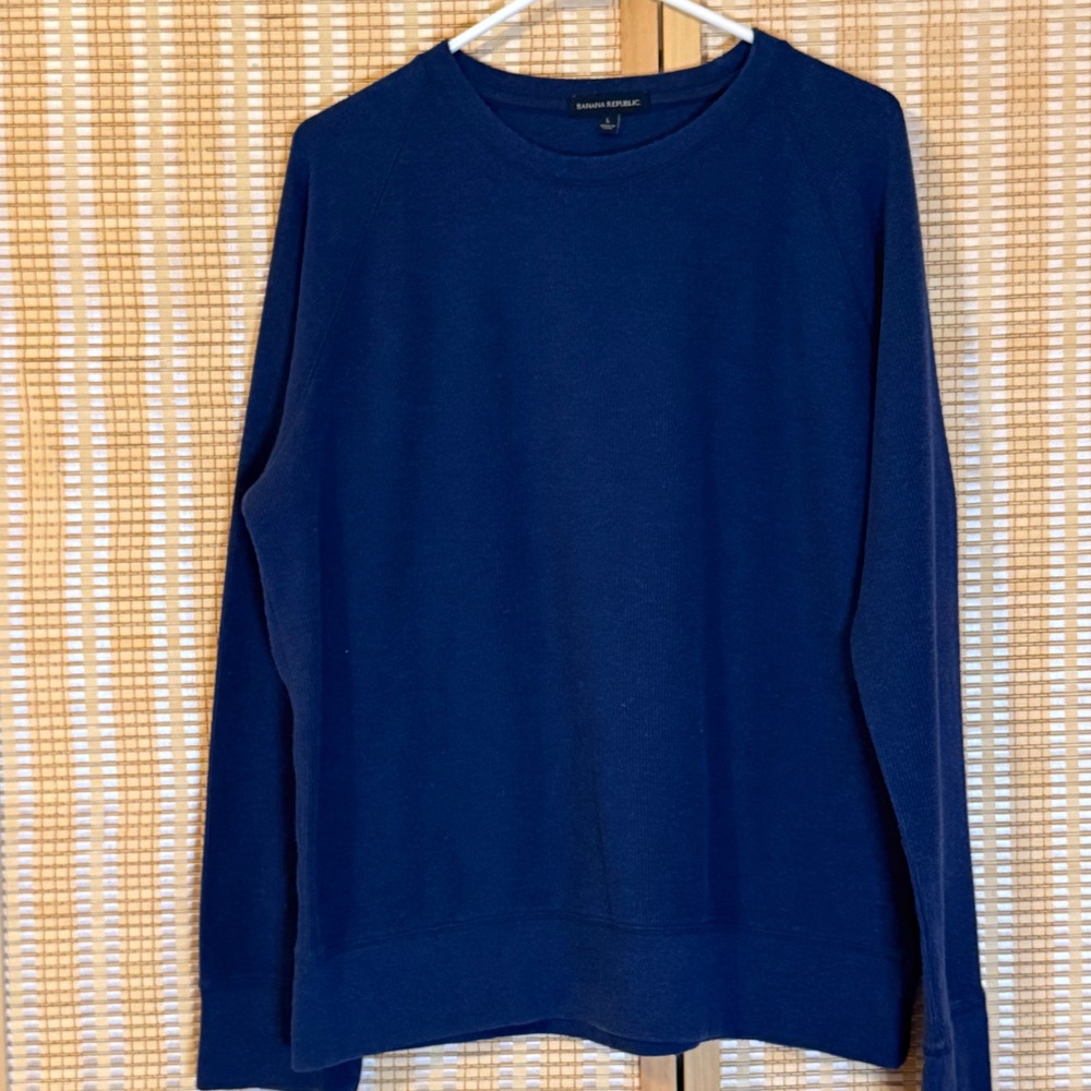 Banana Republic Mens Navy Blue Waffle Knit Raglan Crewneck Sweatshirt‎ Large L